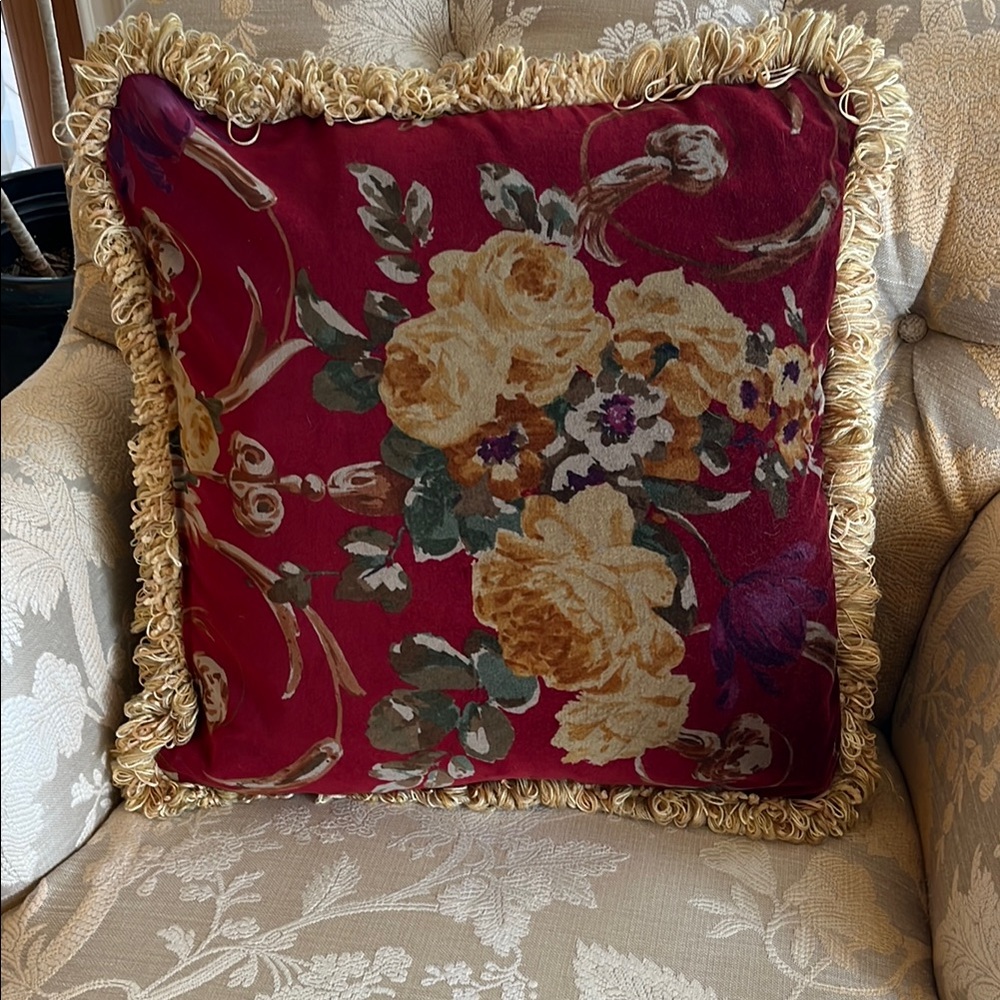 Red and Gold Accent Pillow Cover (set of 3) with Floral Design